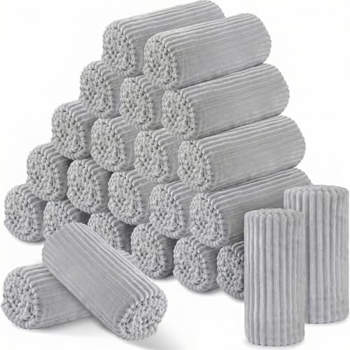 Buryeah 24 Pcs Flannel Blankets Bulk,Fall Outdoor Wedding, Light Gray by Buryeah