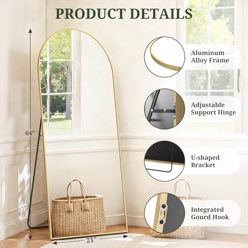 Mirror Full Length 64"x21", Arched Full Body Floor Mirrors with Stand - Image 4
