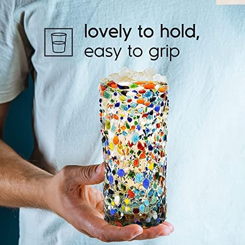 Confetti Rocks 20 oz Tall Iced Tea Glasses (set of 6) | Hand Blown Drinking Glasses, Multicolor Mexican Glassware Tumblers for Water, Juice, Margaritas & Cocktails | Lead-free, Toxin-Free - Image 5