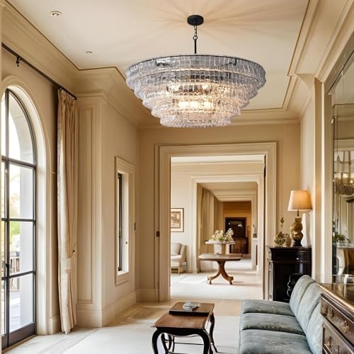 Modern 47 Inch Round Chandelier, Extra Large Clear Glass Drum Ceiling Light Fixture for Dining Room, Living Room, Foyer - Image 6
