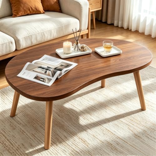Coffee Table Low Table with Solid Wood Legs, 31.5x19.7" Large Coffee Table Side Table, Floor Table Desk for Sitting on The Floor, Living Room Furniture for Office Apartment Home, Mango Walnut by FURMORENE