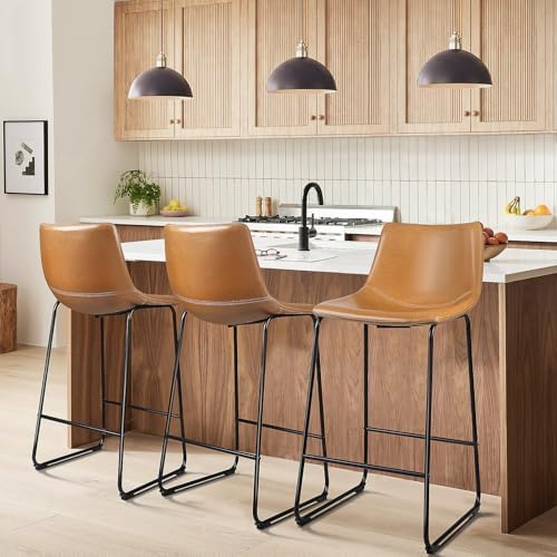 Waleaf 30 Inch Counter Height Bar Stools Set of 3, Faux Leather Bar Chairs by Waleaf