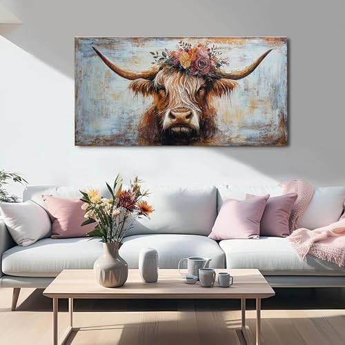 Canvas Wall Art Decor Wall Art Picutures for Living Room Artwork for Wall Decor Highland Cow Wall Art Prints Vintage Wall Art Decorations Art Work for Walls Home Bedroom Office Decor 20" X 40" - Image 3