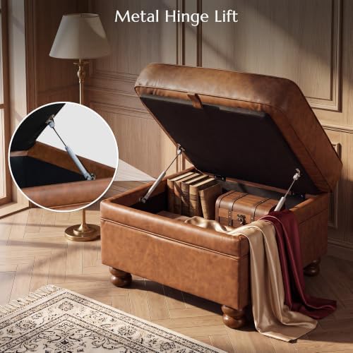 Traditional Faux Leather Chair with Storage Ottoman, 41.3", Caramel - Image 5