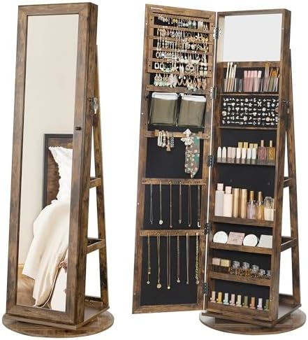 SONGMICS 360° Swivel Jewelry Cabinet, Full-Length Mirror, Lockable by SONGMICSbySONGMICSHOME