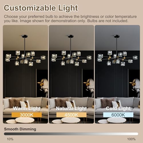 Modern Sputnik Crystal Chandelier:Black and Gold Dining Room Entryway Light - Image 5