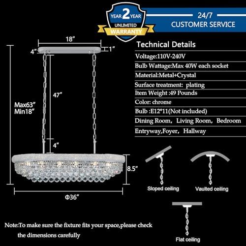 Chrome Crystal Chandeliers for Dining Room，11-Lights L35.4 Inch - Image 4