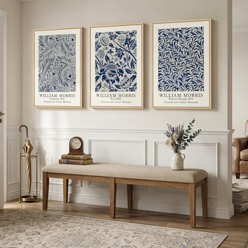 Large Framed William Morris Blue Canvas Wall Art for Living Room, 3 Piece - Image 4