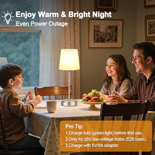 Cordless Table Lamps Set of 2 – Battery Operated Lamp with 7500mAh Rechargeable Battery, Stepless Dimmable Vintage Brushed Nickel Touch Desk Lamps for Dining Room, Nightstand & Patio (Bulbs Included) - Image 6