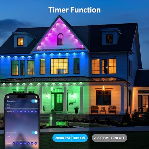 IVRICH 500FT Permanent Outdoor Lights, Smart RGB Eave Light with Color Changing, APP/Remote Control, IP67 Waterproof, Music Sync, Timer Function, for Christmas, Party, Holiday Decor - Image 6