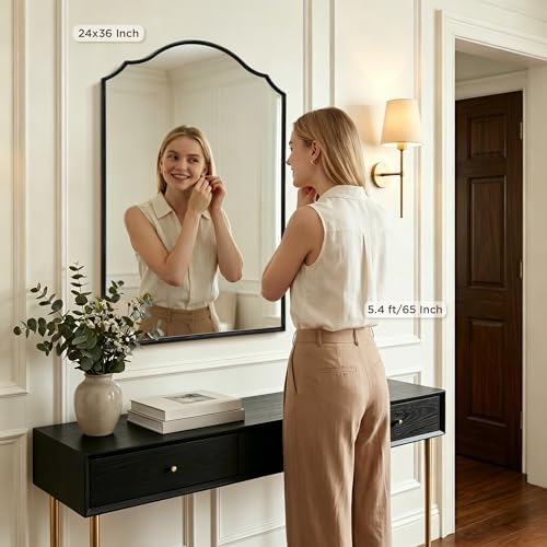 Besdomus Bathroom Mirrors for Over Sink: 24"x36" Black Wooden Arched Mirror - Image 3