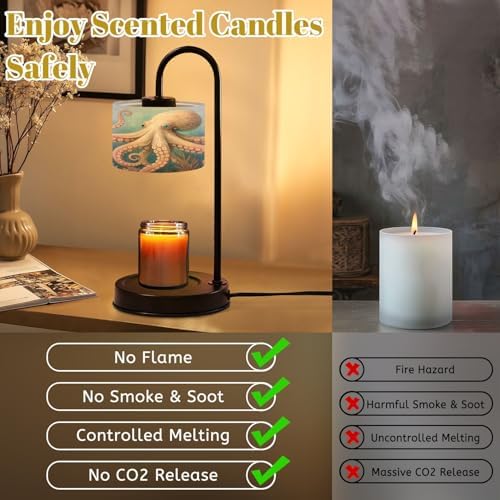 Candle Warmer Lamp with Timer Beach Decor Ocean Sea Turtle Octopus Coastal Teal Vintage Whale Dimmable Wax Warmer with 4 Bulbs for Jar Candles Women Birthday Gifts House Warming New Home Decor - Image 6