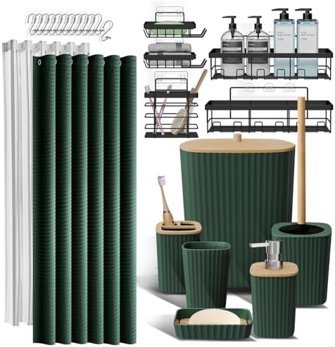Clara Clark Bathroom Set, Shower Curtain Set and Shower Caddy Hanging by ClaraClark