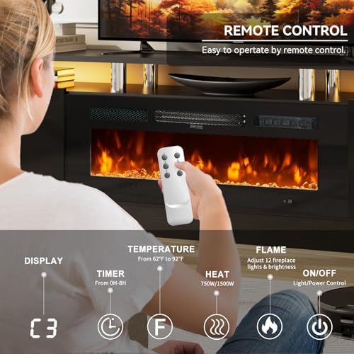 90" TV Stand for Living Room, Large Entertainment Center & Media Console, Fits TVs up to 100", Storage Cabinet with Shelves, 50" Electric Fireplace - Image 6