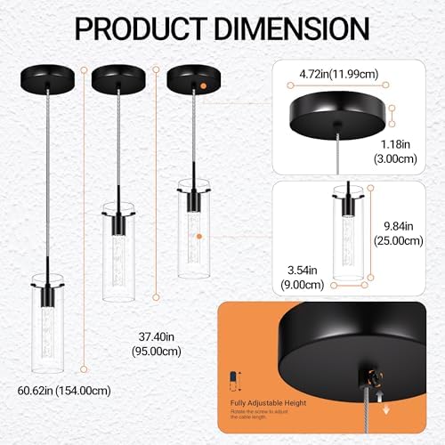 LED Crystal Pendant Lights for Kitchen Island, Matte Black, 1 Pack - Image 5