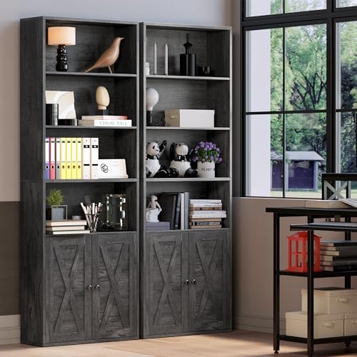 IRONCK Industrial Bookshelves and Bookcases with Doors Floor Standing 6 Shelf Display Storage Shelves 70 in Tall Bookcase for Home Office, Living Room - Image 2