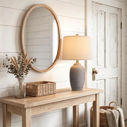 24.5" Vintage Ceramic Table Lamp Single-Rustic Boho Accent Nightstand Lamps for Bedroom, Living Room, Entryway-Small Textured Bedside Lamps, Modern Farmhouse Lamps for Home Decor Purple Grey - Image 3
