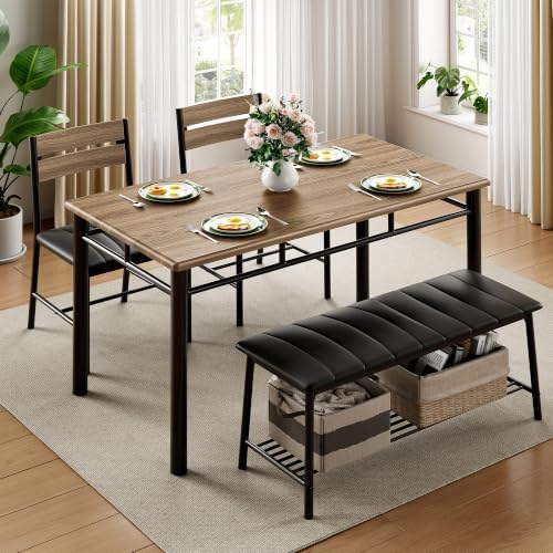 IRONCK Dining Table Set for 4, Kitchen Table and Chairs Set, Walnut - Image 3