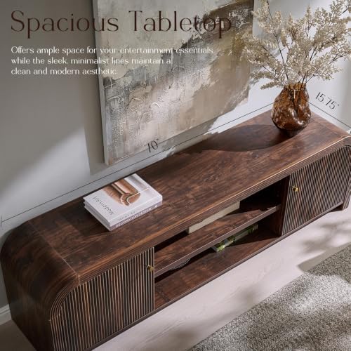 T4TREAM 70" Modern Fluted TV Stand with Storage, Dark Walnut - Image 4