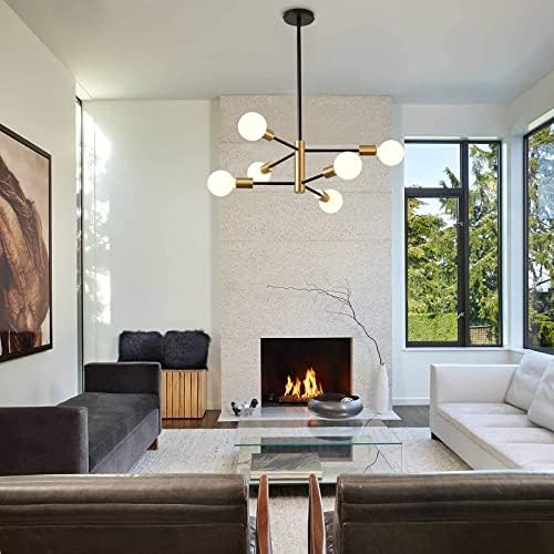 RUIYEY Modern Chandeliers for Dining Room, Black and Gold Chandelier Ceiling Light Fixture 6-Light Sputnik Chandeliers Mid Century Chandeliers for Living Room,Kitchen Island,Bedroom,Foyer - Image 4