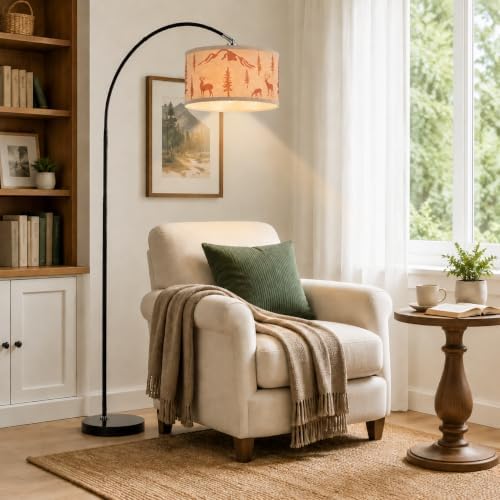 Farmhouse Rustic Arc Floor Lamp-Deer Design, 1-Light E26 Linen - Image 7