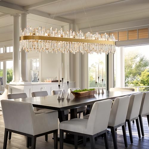 Gold Oval Crystal Chandelier L57 inch, 32-Lights Gold Chandeliers Modern Crystal Chandelier Pendant Light Fixture G9 Lights Pendant Ceiling Light for Dining Living Room Kitchen Island - Image 4