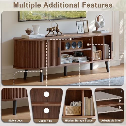 ChooChoo 54" Mid Century Modern TV Stand with Fluted Sliding Doors - Image 3