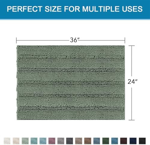 H.VERSAILTEX Bath Mats for Bathroom Non Slip Extra Thick Chenille Striped Bath Rug 24" x 36" Absorbent Non Skid Fluffy Soft Shaggy Rugs Washable Dry Fast Plush Mats for Indoor, Bath Room - Green Bay - Image 2