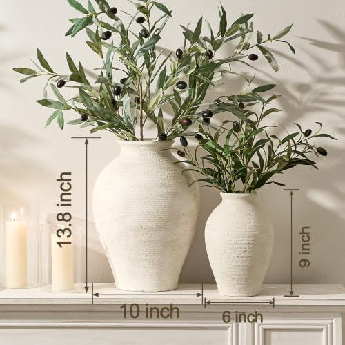 Vanselia Ceramic Flower Vase Home Decor - Large Tall Farmhouse Table Vases Rustic Vintage Living Room Kitchen Bedroom Decoration for House Book Shelf Office Coffee Desk Dining Fireplace (13.8" Rustic) - Image 3
