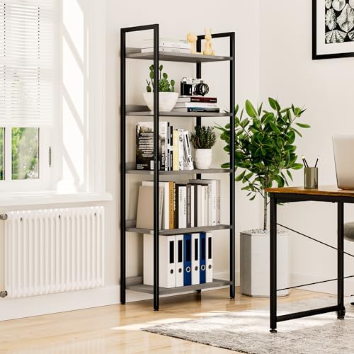 NUMENN Bookshelf, 5 Tier Freestanding Shelving Unit, Grey - Image 4
