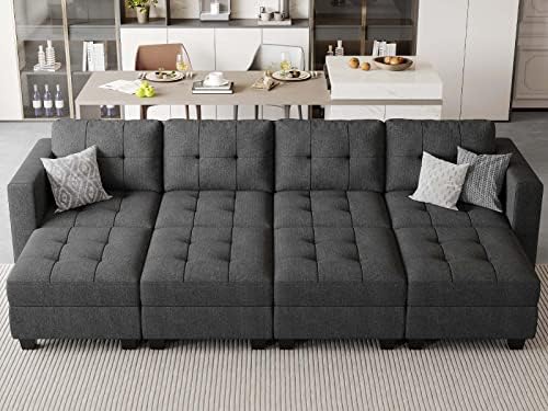 Belffin Storage Modular Sleeper Sofa Sectional Couch with Wide Chaises Convertible Sectional Sofa Bed Modular Sleeper Couch Bed Dark Grey by Belffin