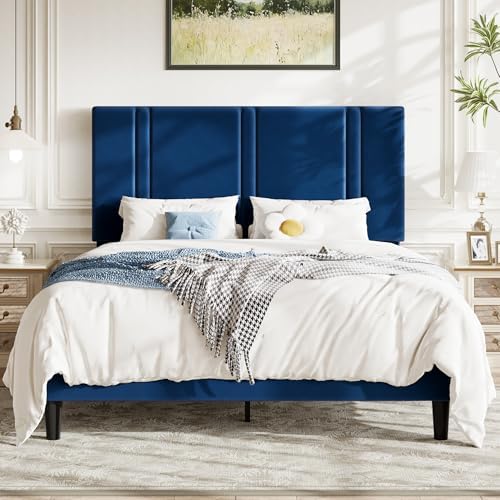Allewie Full Size Platform Bed Frame with Velvet Upholstered Headboard by Allewie