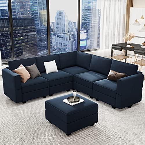 Belffin Modular Sectional Sofa with Storage Seats Velvet L Shaped Corner Couch Convertible Sectional Sofa with Chaise (Blue, L Shape-1)… by Belffin