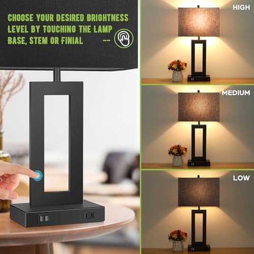 TOBUSA 22" Black Modern Table Lamp Set of 2 with 2 USB Ports&AC Outlet - Image 6