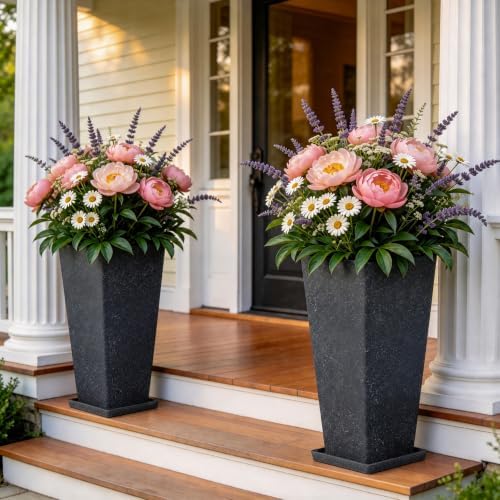 Autodaya 28" Plant Pots Tall Planters for Plants Outdoor Set of 2 with Tray by Unknown
