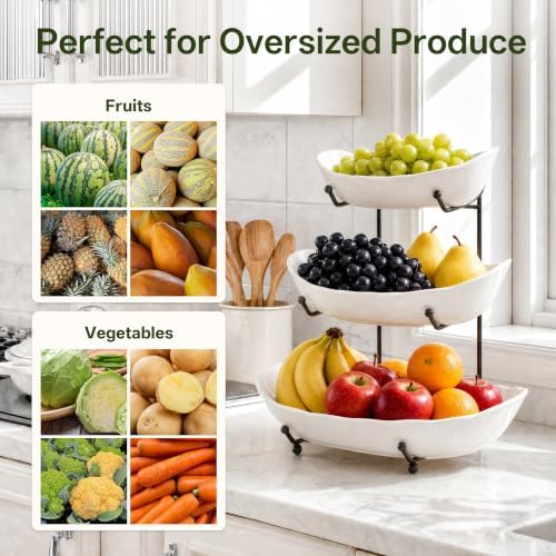 HBlife 3 Tier Large Fruit Bowl, Ceramic Fruit Basket for Kitchen Counter - Image 5