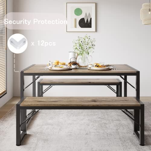 Gizoon 45.5" Dining Table Set for 4, Kitchen Table with 2 Benches Grey - Image 3