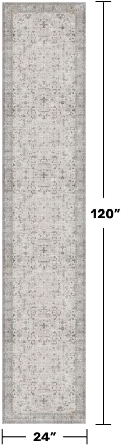 Hazo Haus Vintage Hallway Runner Rug - 2x10 Runner Rug, Washable 2x10 Light Gray & Sage Kitchen Floor Mat - Extra Long Light Gray Neutral Farmhouse Boho Design Décor - Image 2