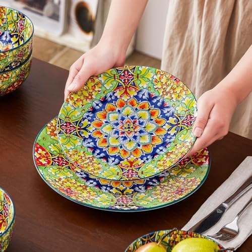 vancasso 12 Pieces Dinnerware Sets, Green Plates and Bowls Set, Porcelain Dishes Set for 4, Microwave and Dishwasher Safe, Scratch Resistant, Bohemian Style Dining Ware Service for 4, Series SIMI - Image 5