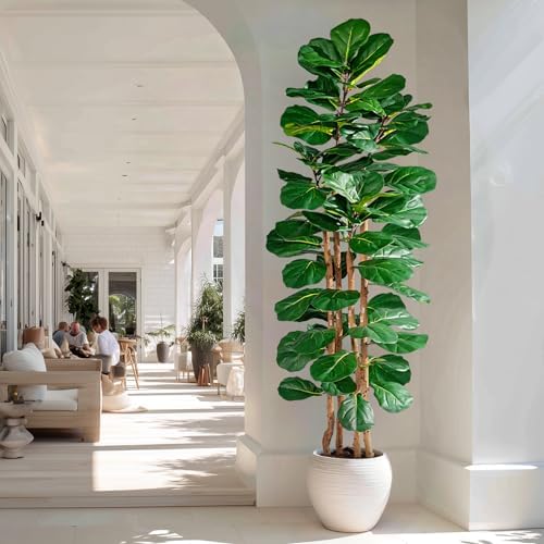 Tall Fake Fiddle Leaf fig Trees Large Artificial ficus Tree Indoor Outdoor Realistic Floor Plant Faux Plastic Plants Flowers for House Home Living Room Office Front Porch Modern Farmhouse Decor - Image 6
