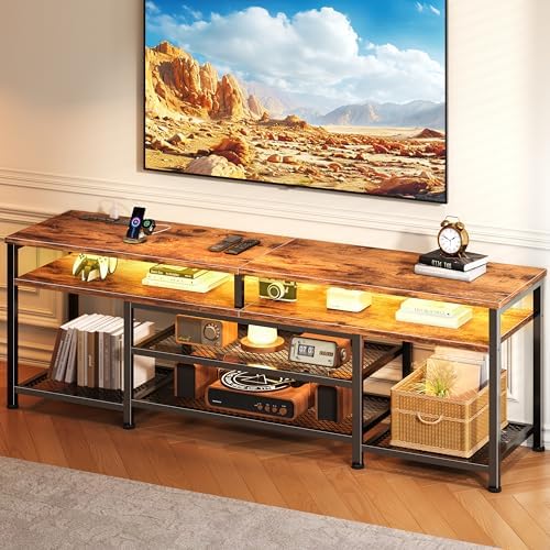 Furologee 63 Inch TV Stand with Power Outlets & LED Lights, Rustic Brown by Furologee