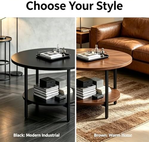 Coffee Tables for Living Room, 27.6" Round Coffee Table, Black Coffee Table - Image 4