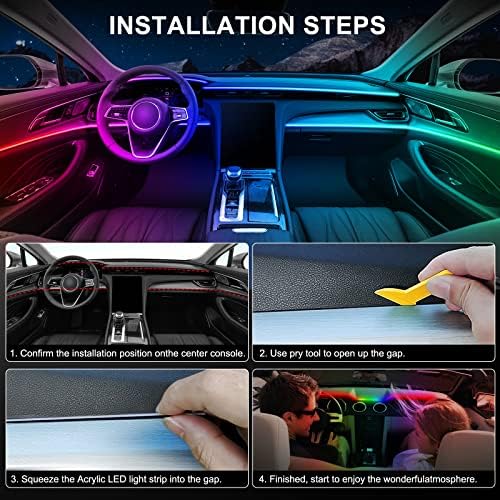 Acrylic Interior Car LED Strip Light with Wireless APP, RGB 14 in 1 with 175 inches 593 LEDs Fiber Optic Ambient Lighting Kits, 16 Million Colors Sound Active Function Car Neon Lights - Image 6