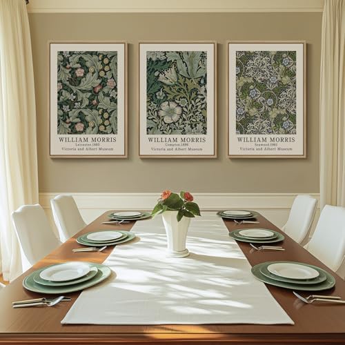 Large Framed William Morris Vintage Green Wall Art for Living Room, 3 Piece - Image 3