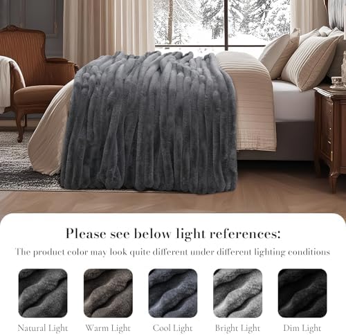Amélie Home Soft Faux Fur Throw Blanket, Cationic Wolf Gray, 55"x70" - Image 7