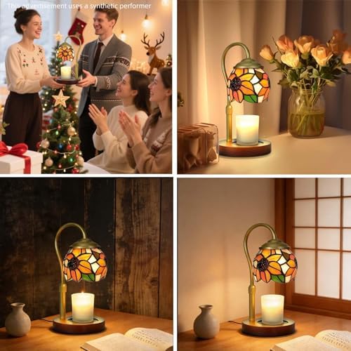 Sunflower Tiffany Style Candle Warmer Lamp, Adjustable Height - Image 6