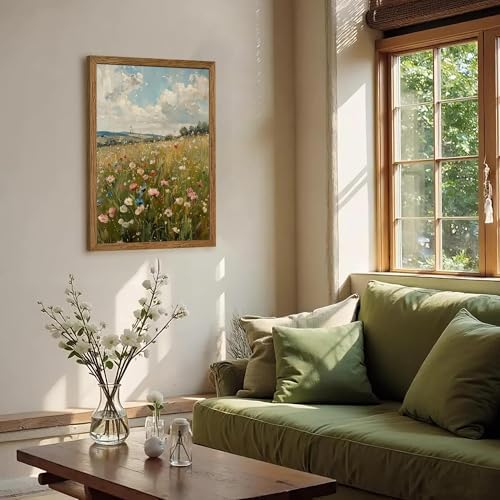 AVECCO Vintage Rustic Wildflower Field Wall Art Canvas Framed 16x24 inch - Image 5