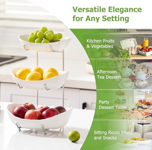 HBlife 3 Tier Fruit Bowl, Ceramic Fruit Basket for Kitchen Counter - Image 4