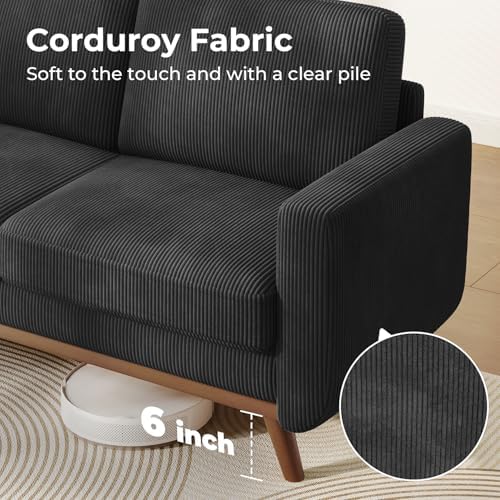 Vesgantti 68" Loveseat Sofa Black, Comfy Corduroy Couch with Spring Cushion and Solid Wood, Modern Extra Deep Seat for Bedroom, Living Room, Office - Image 5