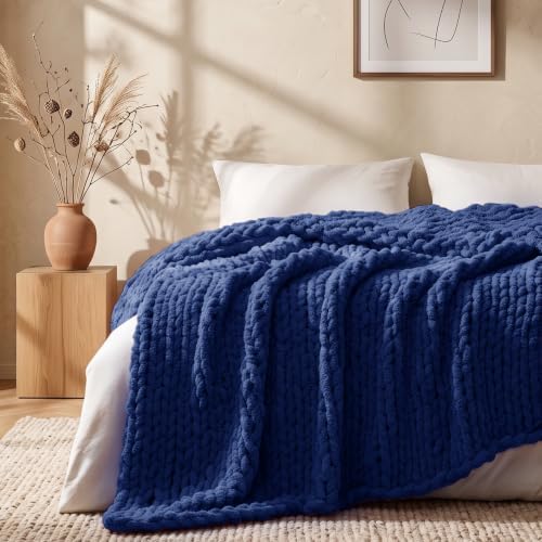 L'AGRATY Chunky Knit Throw Blanket for Couch, 50 x 70 Inches, Dark Blue by LAGRATY